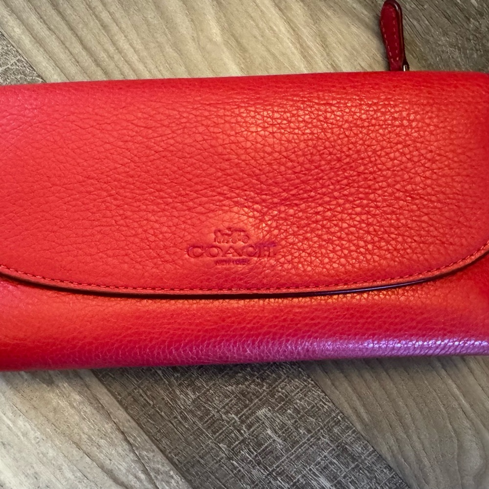 Coach Red Pebbled Leather Clutch Wallet